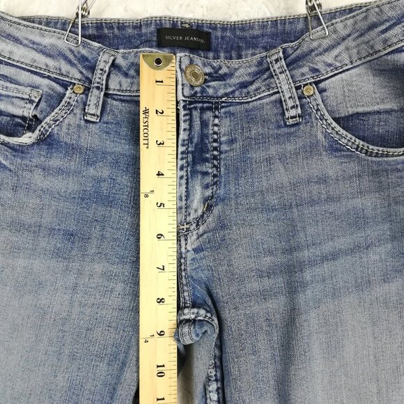 Women's blue denim light wash mid-rise elastic - Picture 3 of 8